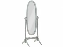 Miroir Sur Pied, Psyché, Miroir Oval En Bois Gris Et Inclinable - Dim : L 59 X P 49.5 X H 150 Cm