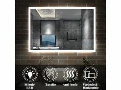 Aica Miroir Mural Lumineux Led Avec Anti-buée Commande Par Effleurement Modèle Shiny 100x60cm Réversible