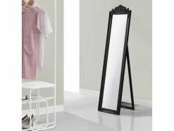 Miroir De Grande Taille Sur Pied Psyché Inclinable Solide Cadre Style Baroque Bois D'eucalyptus 160 X 40 Cm Noir Mat [en.casa]