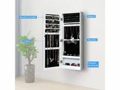 Costway Armoire à Bijoux Mural Avec Miroir, Armoire De Rangement Accrochée à Porte, Mdf, 35 X 9 X 88cm Blanche Avec Flash Argenté -MIROIR Soldes Magasin G CNF Q95751393 D