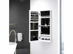 Costway Armoire à Bijoux Mural Avec Miroir, Armoire De Rangement Accrochée à Porte, Mdf, 35 X 9 X 88cm Blanche Avec Flash Argenté -MIROIR Soldes Magasin G CNF Q95751393 E