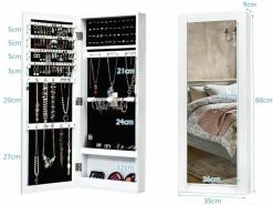 Costway Armoire à Bijoux Mural Avec Miroir, Armoire De Rangement Accrochée à Porte, Mdf, 35 X 9 X 88cm Blanche Avec Flash Argenté -MIROIR Soldes Magasin G CNF Q95751393 F