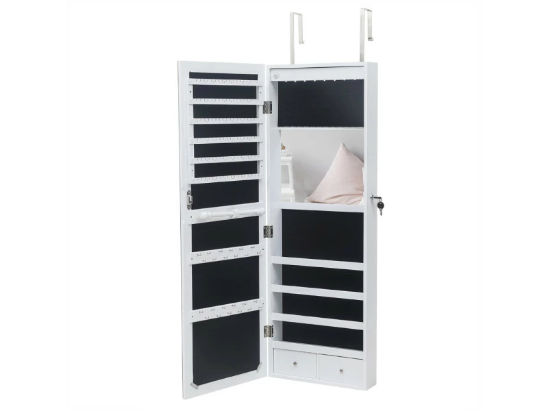 Armoire à Bijoux Murale 4 Couches En Bois Avec Miroir Complet 2 Tiroirs Avec Miroir Intérieur 8 Armoire De Rangement Pour Bijoux à Lumière Led Bleue 4 Armoire à Bijoux Murale 4 Couches En Bois Avec Miroir Complet 2 Tiroirs Avec Miroir Intérieur 8 Armoire De Rangement Pour Bijoux à Lumière Led Bleue – Image 2