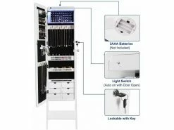 SONGMICS Armoire à Bijoux, Sur Pieds, Avec 8 Ampoules LED, Miroir Psyché Sans Cadre, Avec Serrure, 6 Tiroirs, Plaque Pour Boucles D’Oreilles, Blanc JBC89WT -MIROIR Soldes Magasin G CNF S41470906 E