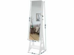 SONGMICS Armoire à Bijoux, Sur Pieds, Avec 8 Ampoules LED, Miroir Psyché Sans Cadre, Avec Serrure, 6 Tiroirs, Plaque Pour Boucles D’Oreilles, Blanc JBC89WT -MIROIR Soldes Magasin G CNF S41470906 F