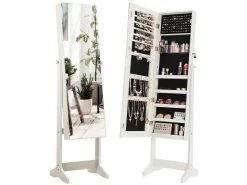 Armoire à Bijoux Avec Grand Miroir Psychéverrouillable Réglable Sur 3 Positions Blanc