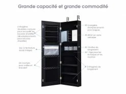 Armoire à Bijoux Avec Ecran Tactile, Lumineux Led, Verrouillable Rangement Pour Bijoux Et Cosmétiques Noir -MIROIR Soldes Magasin G CNF T12058914 D