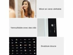 Armoire à Bijoux Avec Ecran Tactile, Lumineux Led, Verrouillable Rangement Pour Bijoux Et Cosmétiques Noir -MIROIR Soldes Magasin G CNF T12058914 F