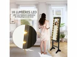 Costway Armoire à Bijoux Sur Pied,Rangemen Avec Miroir Plein Longueur & Lumières LED Sur Le Miroir (Noir) -MIROIR Soldes Magasin G CNF T78800566 D