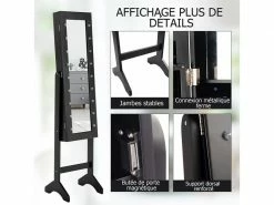 Costway Armoire à Bijoux Sur Pied,Rangemen Avec Miroir Plein Longueur & Lumières LED Sur Le Miroir (Noir) -MIROIR Soldes Magasin G CNF T78800566 E