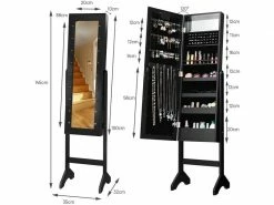 Costway Armoire à Bijoux Sur Pied,Rangemen Avec Miroir Plein Longueur & Lumières LED Sur Le Miroir (Noir) -MIROIR Soldes Magasin G CNF T78800566 F