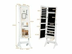 Giantex Armoire à Bijoux Sur Pied Avec Led, Serrure Verrouillable, Rangement Cosmétique Angles Réglables Blanc -MIROIR Soldes Magasin G CNF T90988798 F