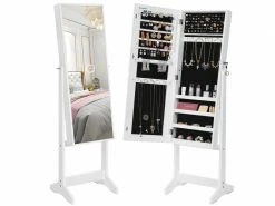SONGMICS Armoire à Bijoux, Armoire Avec Miroir, Avec Miroir Psyché, Organisateur à Bijoux, Verrouillable, Idée Cadeau, Blanc JJC69WT