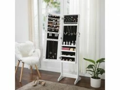 SONGMICS Armoire à Bijoux, Armoire Avec Miroir, Avec Miroir Psyché, Organisateur à Bijoux, Verrouillable, Idée Cadeau, Blanc JJC69WT -MIROIR Soldes Magasin G CNF U18693703 D