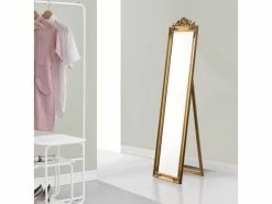 Miroir De Grande Taille Sur Pied Psyché Inclinable Solide Cadre Style Baroque Bois D'eucalyptus 160 X 40 Cm Doré [en.casa]