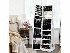 Giantex Armoire à Bijou Sur Pieds, Miroir Pleine Longueur Et Miroir De Maquillage Intégré, Avec 91 Fentes Pour Bagues 30 Crochets Collier, 100 Emplacements Boucle D’oreilles, 37 X 38 X 157 Cm