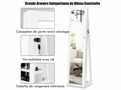 Giantex Armoire à Bijou Sur Pieds, Miroir Pleine Longueur Et Miroir De Maquillage Intégré, Avec 91 Fentes Pour Bagues 30 Crochets Collier, 100 Emplacements Boucle D’oreilles, 37 X 38 X 157 Cm -MIROIR Soldes Magasin G CNF V37733302 D