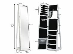 Giantex Armoire à Bijou Sur Pieds, Miroir Pleine Longueur Et Miroir De Maquillage Intégré, Avec 91 Fentes Pour Bagues 30 Crochets Collier, 100 Emplacements Boucle D’oreilles, 37 X 38 X 157 Cm -MIROIR Soldes Magasin G CNF V37733302 F