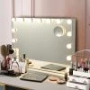 Giantex Miroir De Maquillage à Commande Tactile Avec Grossissement 10x,haut-parleur Bluetooth,15 Ampoules Led Réglable,3 Températures De Couleur Style Hollywood Pour Dressing,plan De Travail -MIROIR Soldes Magasin G CNF X34014281 B