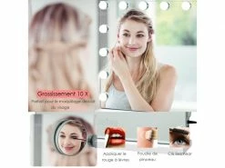 Giantex Miroir De Maquillage à Commande Tactile Avec Grossissement 10x,haut-parleur Bluetooth,15 Ampoules Led Réglable,3 Températures De Couleur Style Hollywood Pour Dressing,plan De Travail -MIROIR Soldes Magasin G CNF X34014281 E