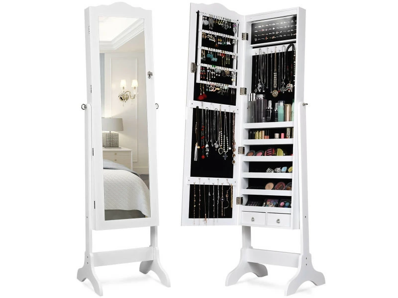 Giantex Armoire à Bijoux Sur Pied Avec 14 Lampes Led, Verrouillable, Réglable à 4 Angles Avec 2 Tiroirs 3 Giantex Armoire à Bijoux Sur Pied Avec 14 Lampes Led, Verrouillable, Réglable à 4 Angles Avec 2 Tiroirs