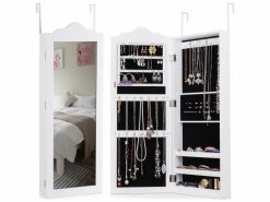 Giantex Armoire à Bijoux Avec Miroir Blanc, Armoire De Rangement Pour Les Bijoux En Mdf-adapté Au Salon, à La Chambre - 96x35x9,7cm